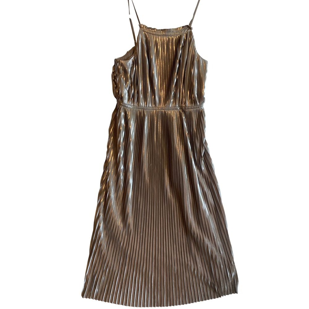 Banana Republic Dress 0 Sleeveless Pleated Metallic‎ Midi Cocktail Party